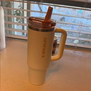 Stanley Cream Tumbler with Orange Lid